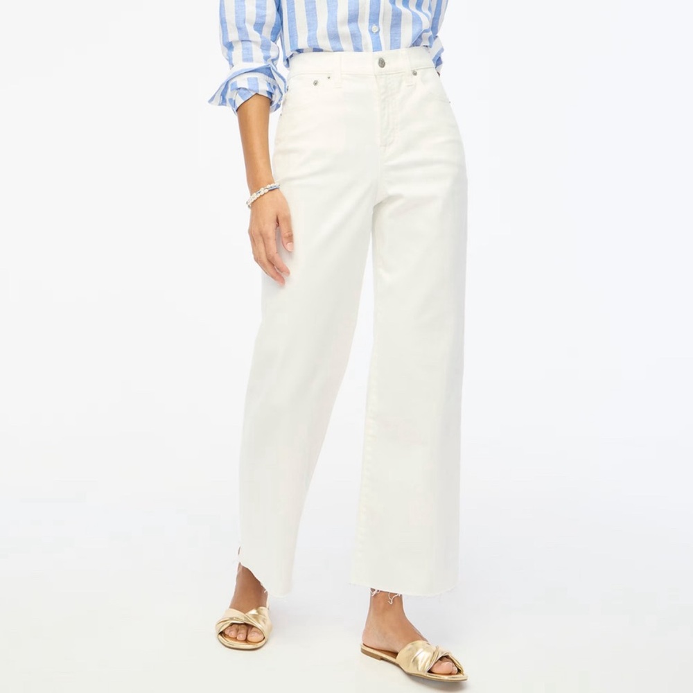 Wide leg crop denim pants (raw hem)